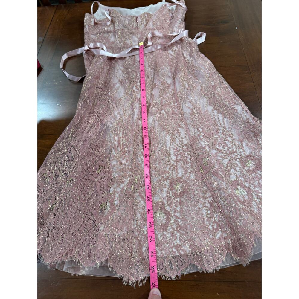 NWT Ann Taylor pink and gold metallic lace formal sash cocktail dress Size 4 - Picture 12 of 13